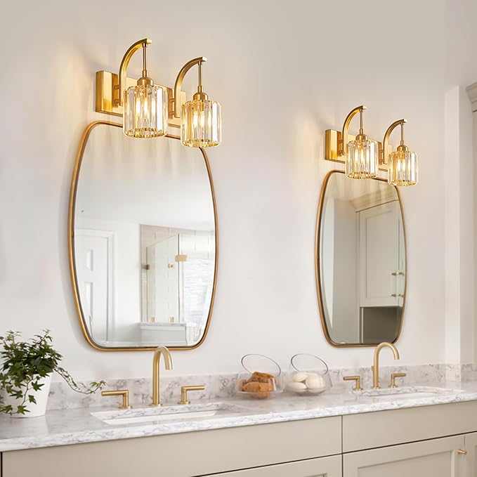 FDPBY Bathroom Crystal Vanity Lights 2-Light Gold Wall Lamp Modern Crystal - Image 6