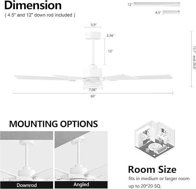 ELEHINSER 60 Inch Ceiling Fan - Image 5