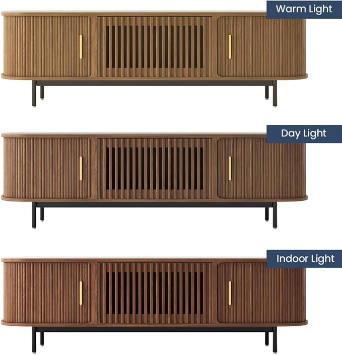 POVISON Sliding Tambour Door TV Stand, Mid Century Modern Sintered Stone TV - Image 5