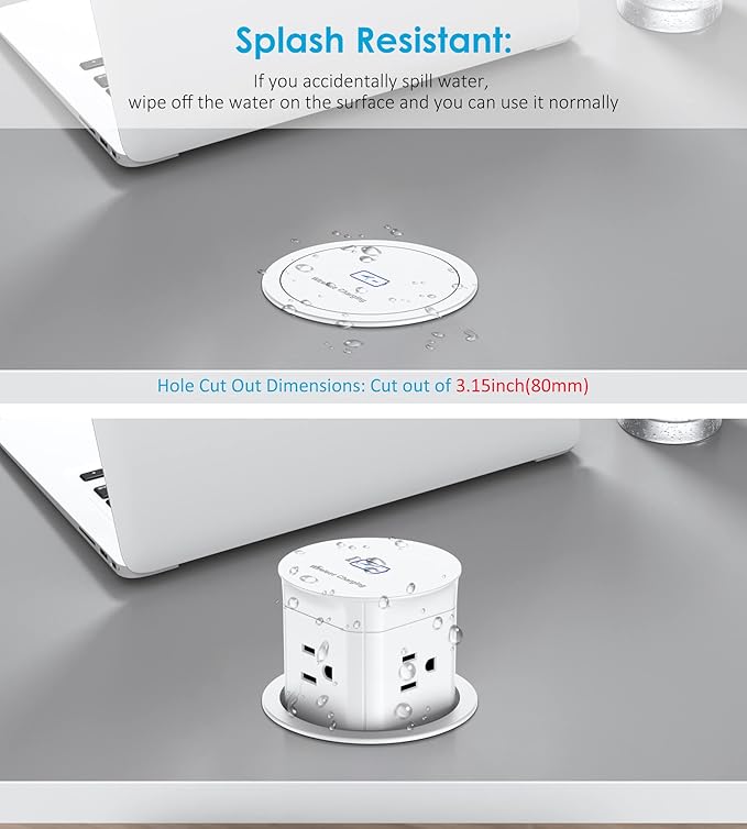 Jgstkcity Pop Up Outlet with 15W Wireless Charger, 4 Outlets 15A, Splash - Image 4