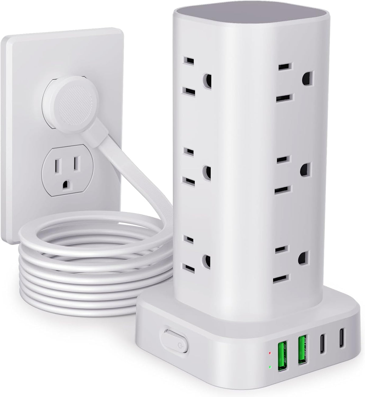 Power Strip Tower with Multiple Outlets, Flat Plug Surge Protector Tower