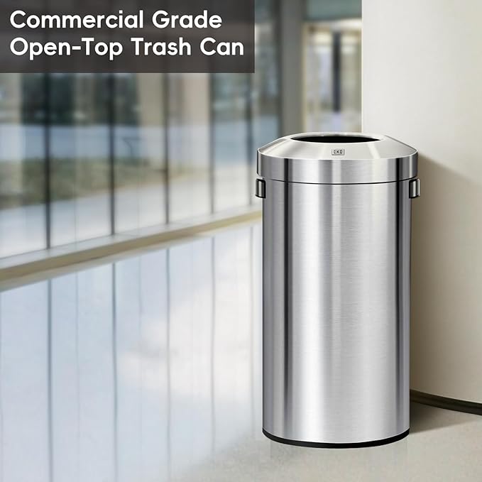 EKO 32-Gallon Round Stainless Steel Open Top Trash Can, Large Commercial Waste - Image 3