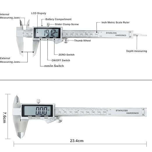 Electronic Digital Vernier Caliper, LOUISWARE Stainless Steel Caliper 150mm/0-6 - Image 4