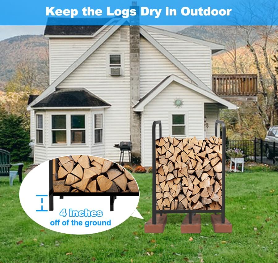 2.8ft firewood rack holder, adjustable heavy duty fire, side view