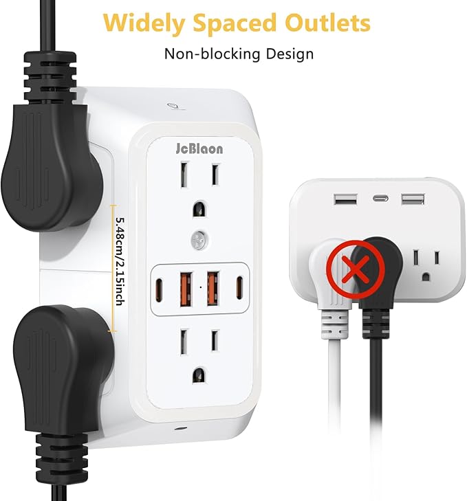 Wall Outlet Extender with Night Light, Power Plug Adapter Multi Plug Outlet - Image 8