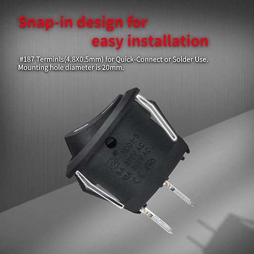 DaierTek UL Listed ON Off Round Rocker Switches SPST 20mm Mini 12 Volt DC Mini - Image 5