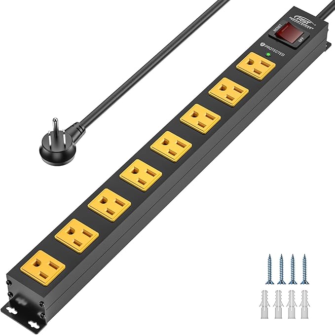 CRST 8 Outlet Metal Long Power Strip, Heavy Duty Surge Protector 2100J by CRST