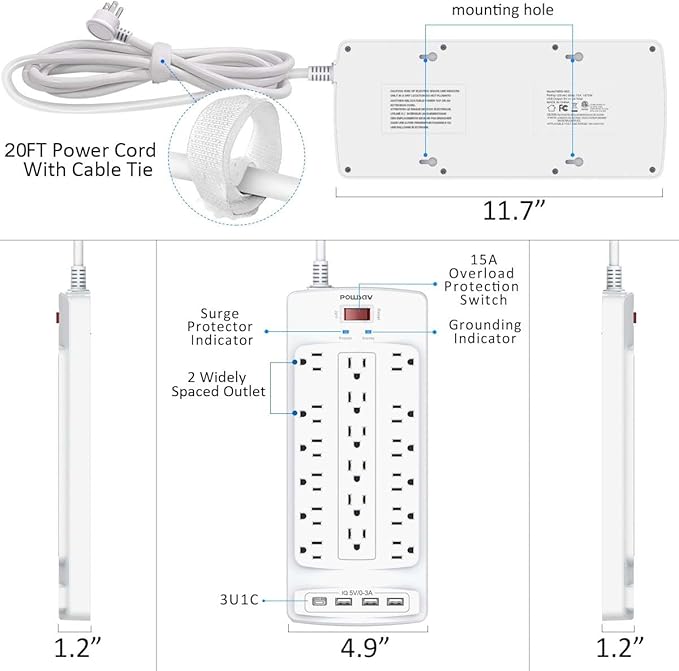 18 Outlets Surge Protector Power Strip - Image 7