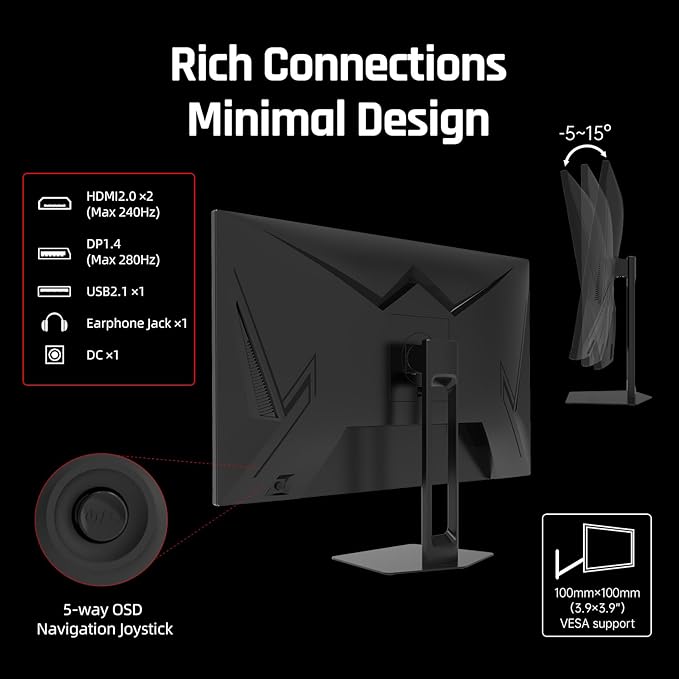 KTC 27'' 280Hz 240Hz Gaming Monitor 1ms GTG 350nits Fast VA 1080P Tilt 126% - Image 5