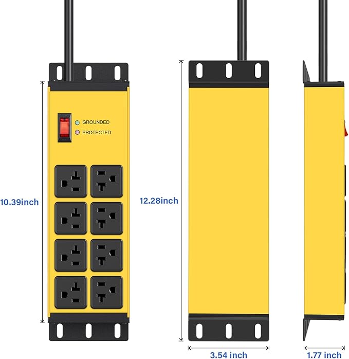 CCCEI Yellow Heavy Duty Power Strip Surge Protector 20 AMP, 8 Outlets 12 Gauge - Image 6
