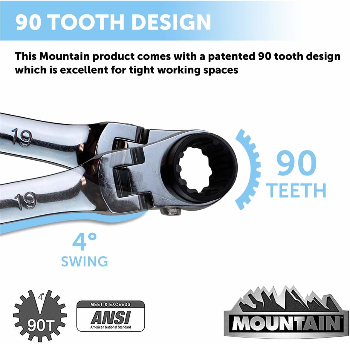 MOUNTAIN RM6, 5 Piece Metric Double Box Universal Spline Reversible Ratcheting Wrench Set, Extra Long Chrome Vanadium Steel, 90 Tooth, 4 Degree Swing Arc, Flexible Design for Hard to Reach Fasteners