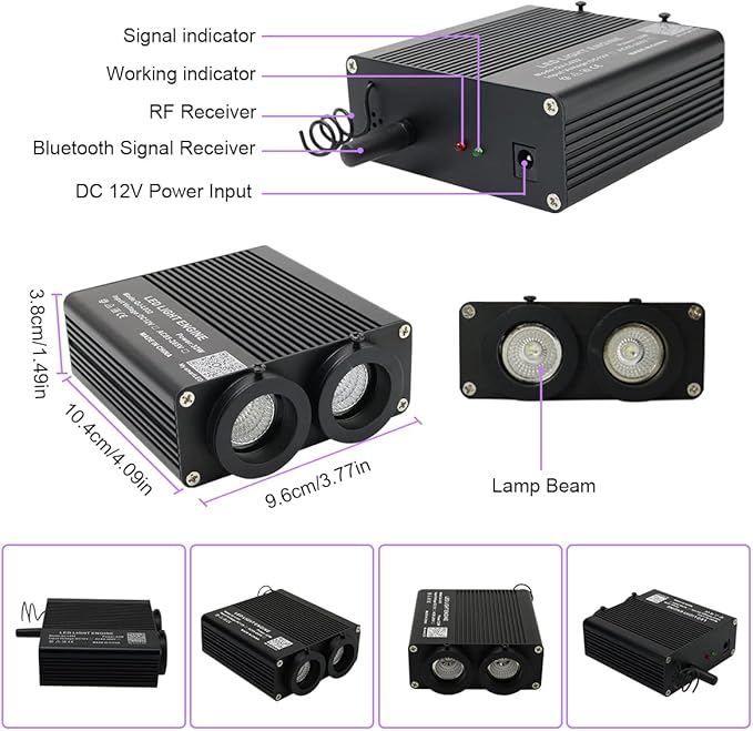 AZIMOM Dual Color 32W Sound Activated Fiber Optic Light Source RGBW Light Box - Image 4