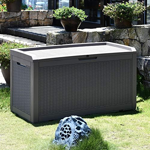 modern-depo 100 gallon deck box waterproof outdoor storage, front angle view