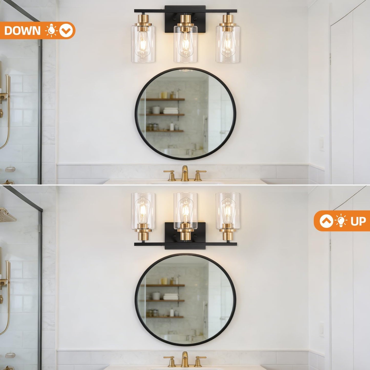 3 Light Bathroom Wall Light Fixture Vanity Wall Lights Over Mirror | Wall Sconce Lighting with Clear Glass Shades, Modern Wall Lights Wall Lamp for Mirror, Hallway Kitchen Bedroom Cabinet
