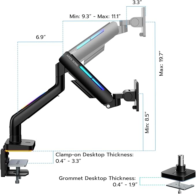 Ultrawide Monitor arm for 17-49'' Heavy Duty Screen up to 44lbs, Gas Spring - Image 8