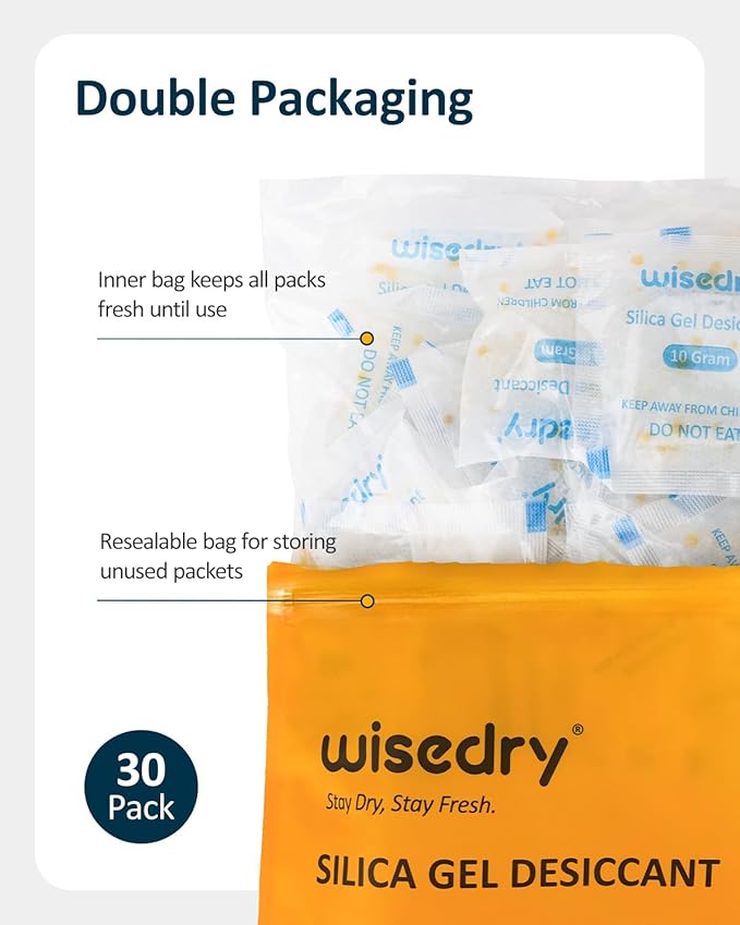 wisedry 10 Gram Silica Gel Desiccant Packets Reusable - Image 5