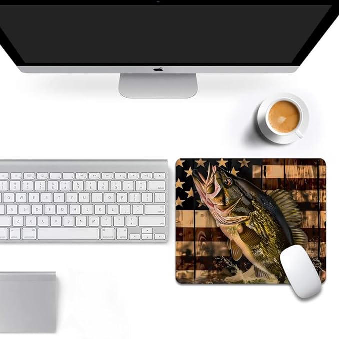 Wooden American Flag Fish Square Mouse pad, Waterproof, Anti Slip Rubber Base - Image 6