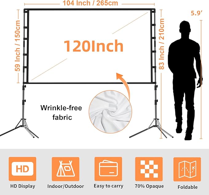 Projector Screen and Stand, GAINVANE 120 inch Portable Projector Screen Indoor - Image 8