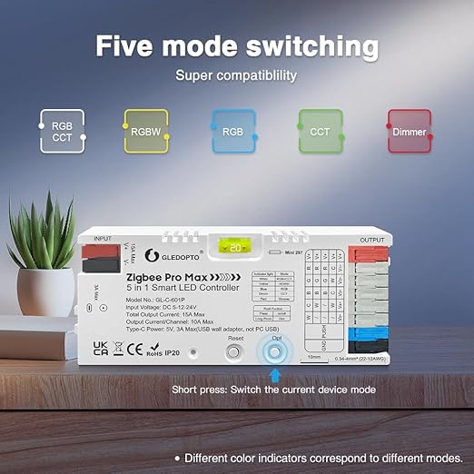 GLEDOPTO ZigBee 3.0 LED Strip Light Controller Pro Max 5 in 1 RGBCCT RGBW RGB - Image 2