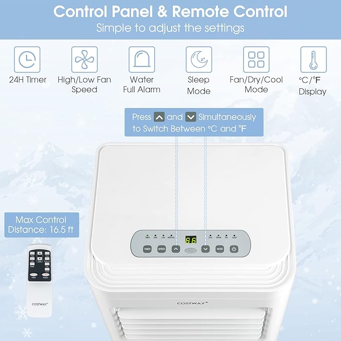 COSTWAY Portable Air Conditioner, 8000 BTU 3-in-1 Personal AC Unit - Image 4