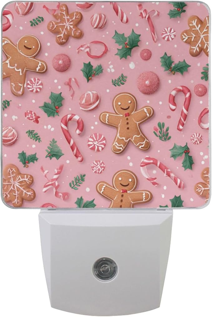 Pigsaly Led Night Light Christmas Gingerbread Men Pink Candy Canes Night Light by Pigsaly