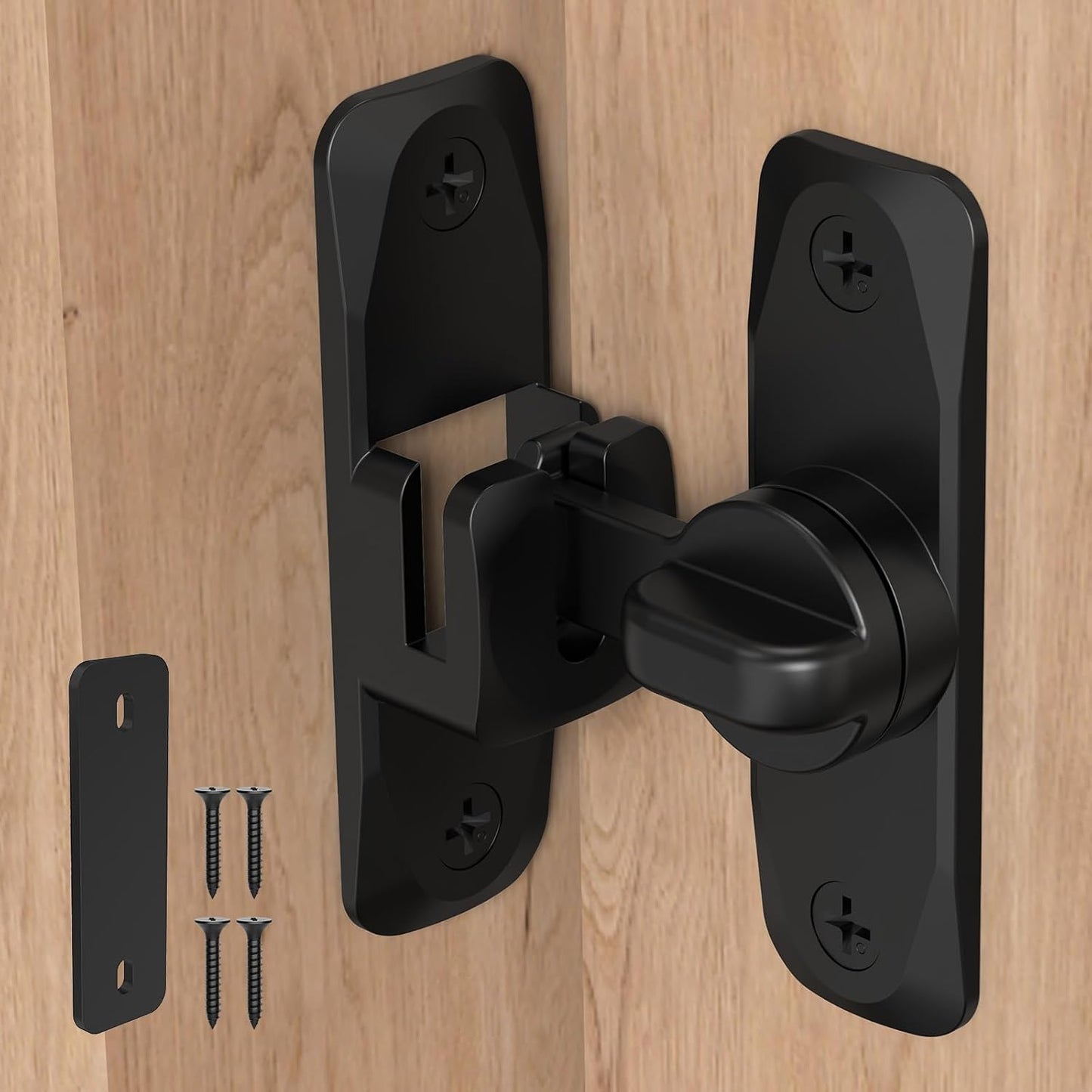 90/180 Degree Sliding Barn Door Locks and Latches, Black, 1 PC | Sturdy Aluminum Alloy, Proof Door Lock for Inside Barn Door, Screen Door, Bathroom, Closet, Cabinet, Screws & Spacer Included