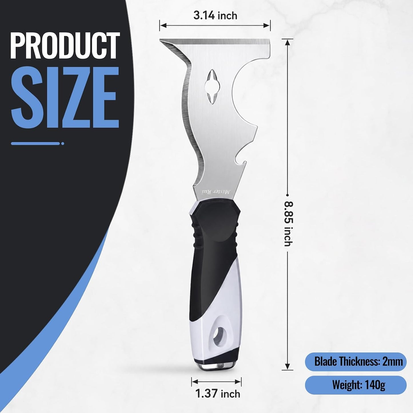 Mister Rui 10-in-1 Putty Knife, MultiUse Paint Scraper Tool, Hammer End | Versatile putty knife and scraper tool for paint removal, floor scraping. Multi-use tool for cleaning and repairing