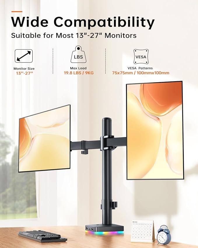 RGB Dual Monitor Desk Mount, Monitor Stand - Image 5