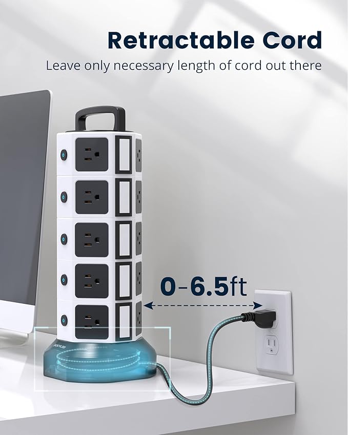 Power Strip Tower Surge Protector, 20 Outlets 6 USB Charging Station, Extension - Image 3