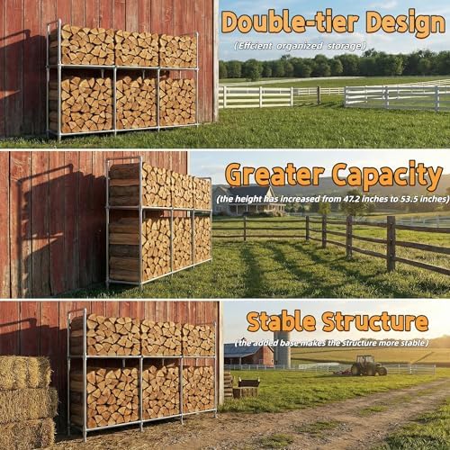 8ft heavy duty firewood rack outdoor with cover,2-tier,8 on a desk or shelf