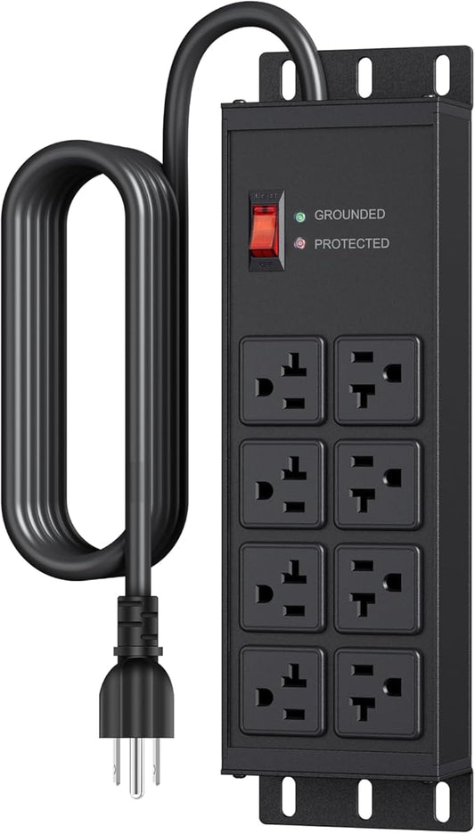 JUNNUJ Heavy Duty 20 Amp Surge Protector 4800J, Garage Metal 8 Outlets 12 Gauge by JUNNUJHome