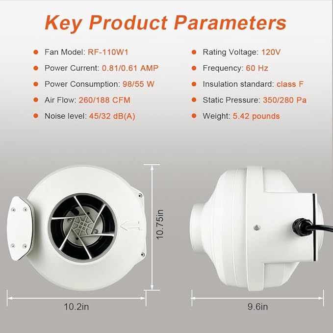 MIDCVFRUN 4 inch Radon Fan, 2 speed 260/188CFM Radon Mitigation System Quickly - Image 6