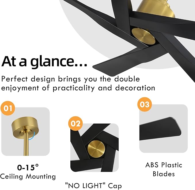 WINGBO 54" ABS DC Ceiling Fan No Light, 5 Blade ABS Plastic Ceiling Fan - Image 5