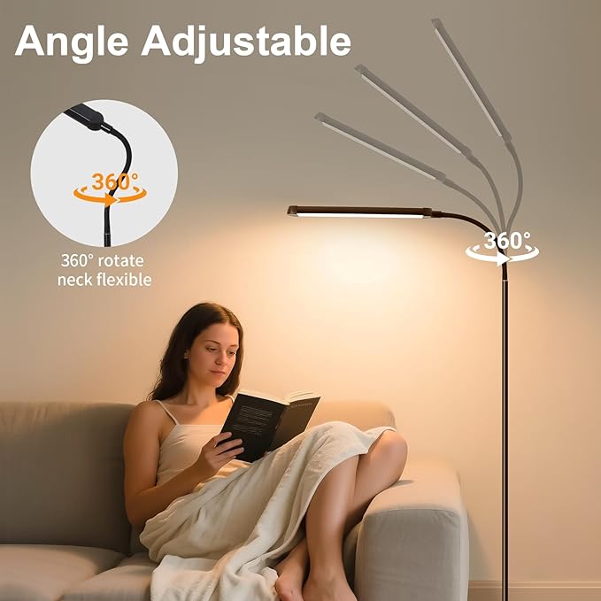 Modern LED Floor Lamp for Reading in Black, Bright 12W Dimmable Standing Light - Image 2