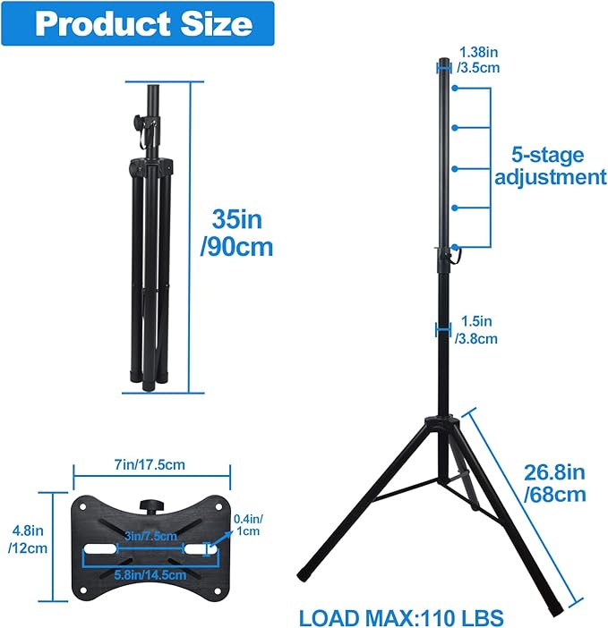 Howonder Speakers Stands, PA Speaker Stand, Speaker Tripod Stand, Adjustable - Image 6