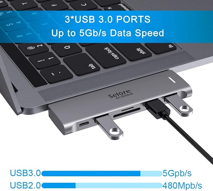 USB C Adapter for MacBook Pro/Air M1 M2 M3 2021 2020 2019 13" 15" 16", 6 in 1 - Image 3