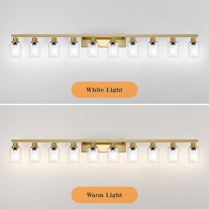 DIKAIDA Gold Bathroom Vanity Light, 10-Light Brushed Gold Bathroom Light - Image 8