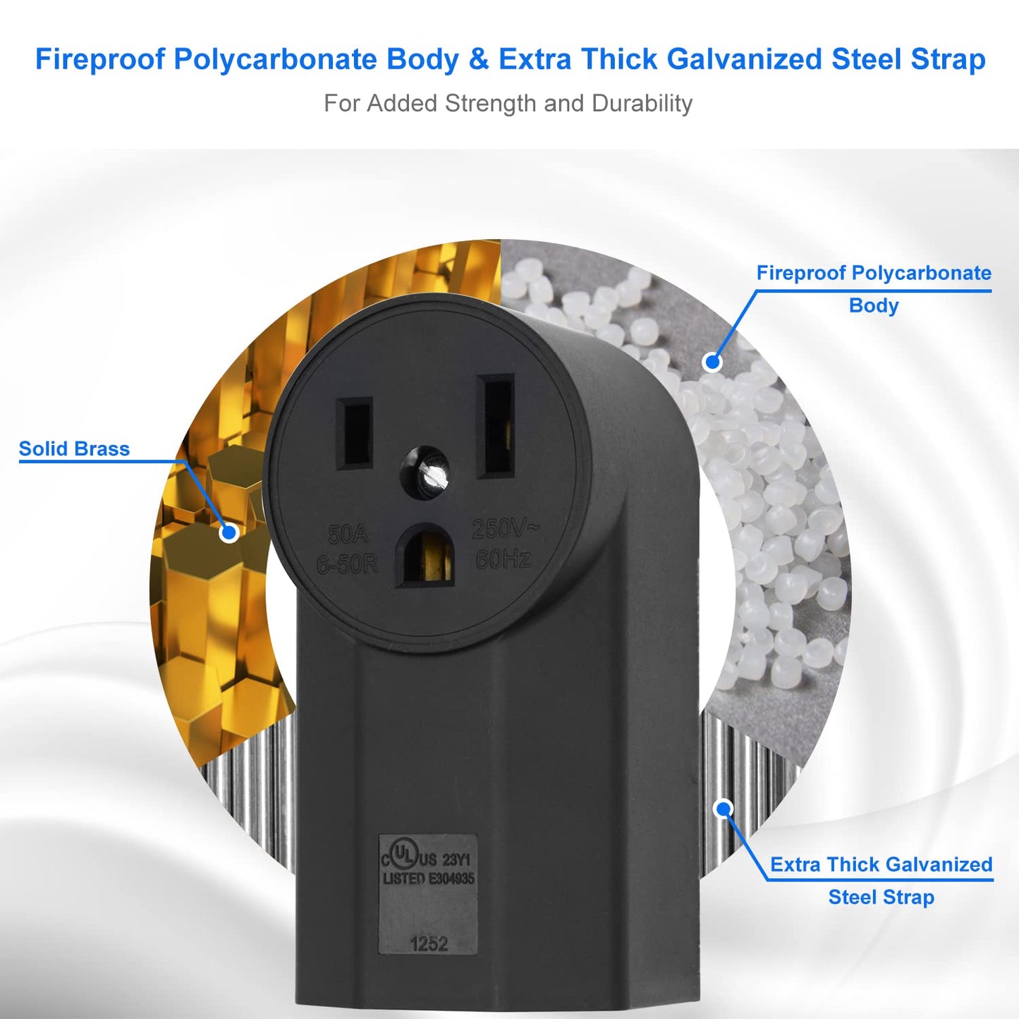 Micmi NEMA 6-50R Receptacle 2-Pole 3-Wire Surface Mount Power Receptacle 250V 50A UL Listed, Black 2 Pack (NEMA 6-50R)