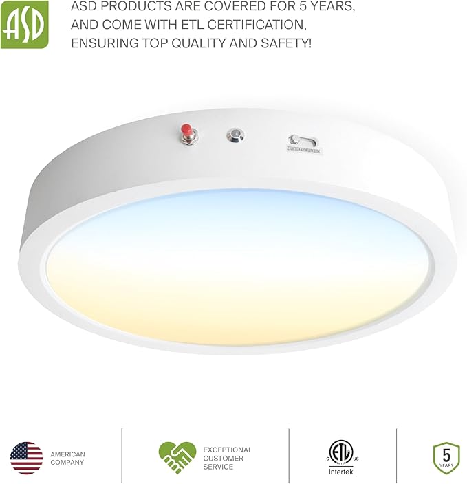 ASD LED 12" Round Flush Mount Ceiling Light Fixture, Low Profile Surface - Image 9