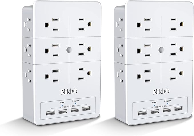 Surge Protector Nikleb 2-Pack, Wall Charger Box Multiports Total 4.8A, by nikleb
