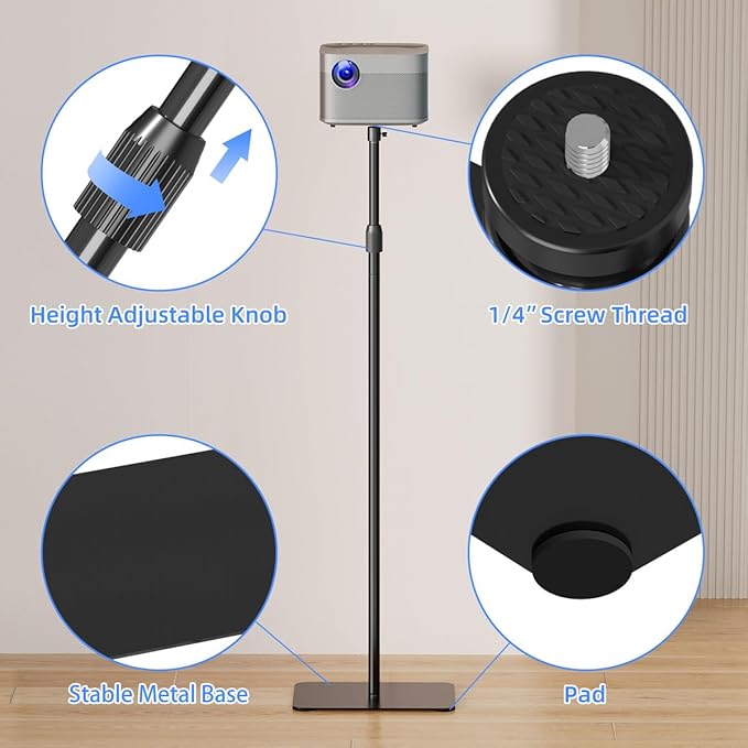 suptek Exdentable 63.9" Projector Stand 360°Swivel, Height Adjustable - Image 6