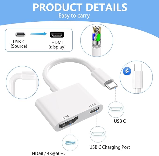 Kinhaly USB C to HDMI for TV, 4K@60Hz Type C to HDMI Adapter - Image 3