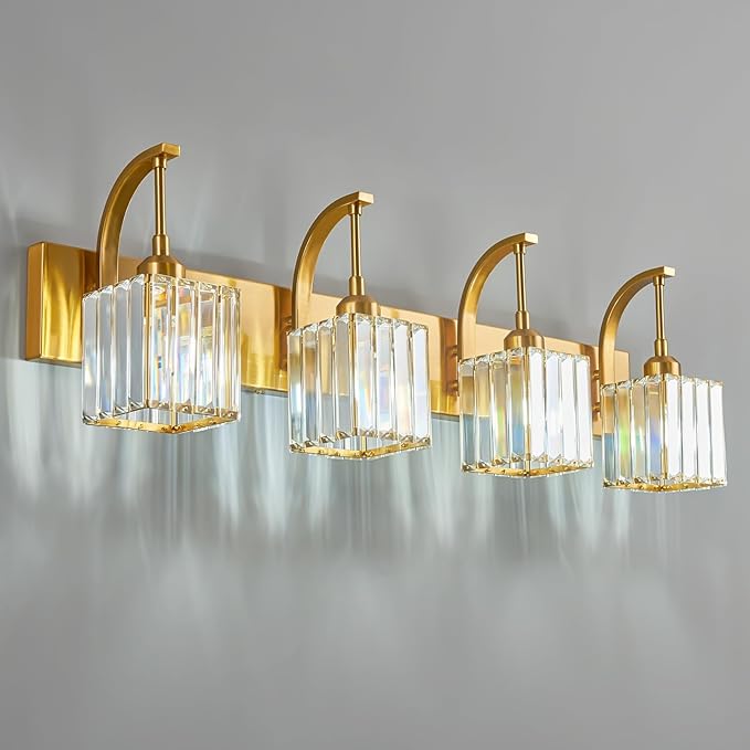 FDPBY Crystal Vanity Lights 4-Light Gold Bathroom Vanity Lights Modern Crystal by FDPBY