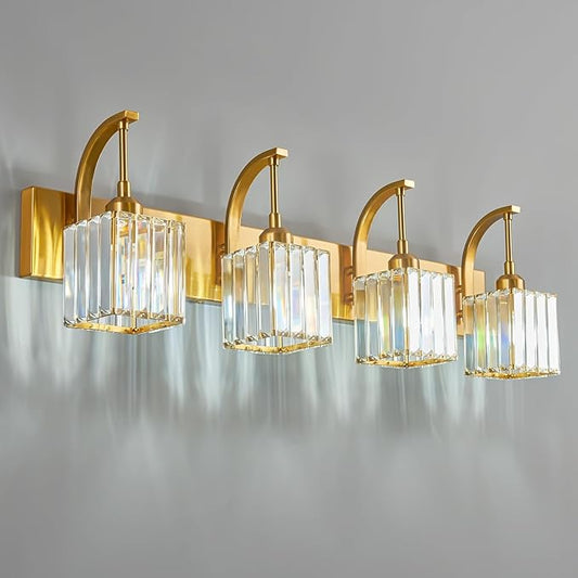 FDPBY Crystal Vanity Lights 4-Light Gold Bathroom Vanity Lights Modern Crystal by FDPBY