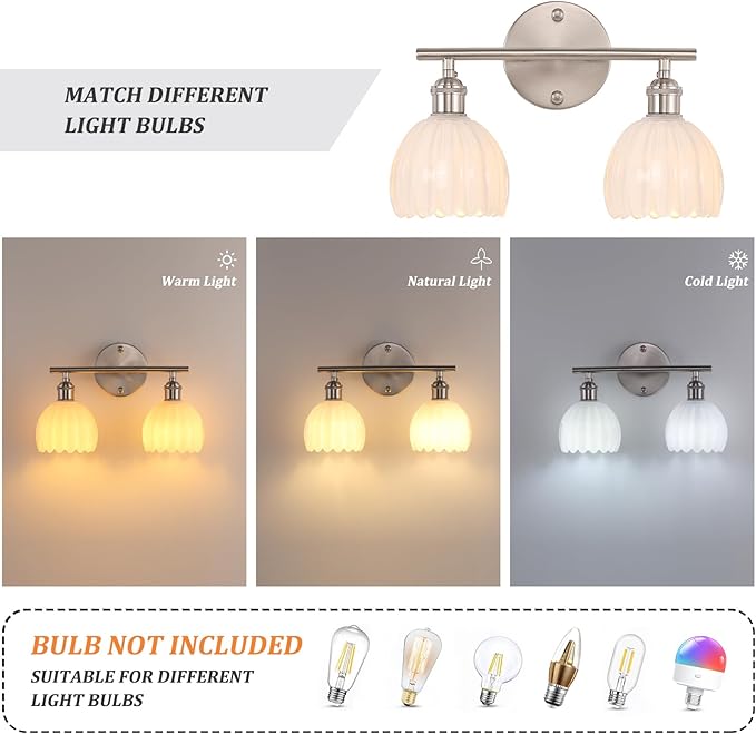 Shenmoyl Bathroom Light Fixtures, 2-Light Vanity Wall Light Over Mirror - Image 4