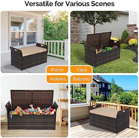 vingli 40 gallon outdoor storage bench with cushion, front angle view