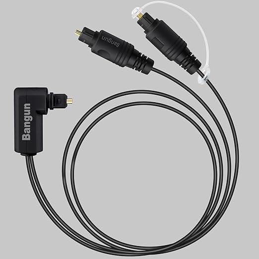 Bangun 90 Degree Optical Audio Splitter 1 in 2 Out Cable, Digital Toslink Fiber by Bangun