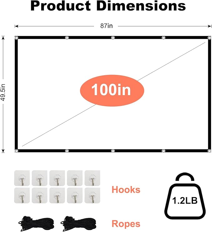 TOWOND Projector Screen 100 inch Projection Screen Indoor Outdoor Washable - Image 4