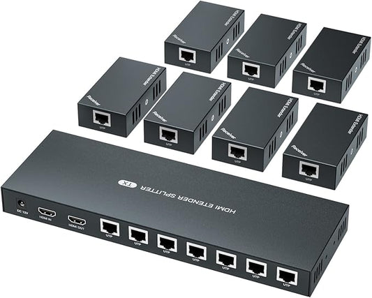 HDMI Extender Splitter 1x7 1080P@60Hz Over Cat 5E/6/7 Ethernet Cable 50m by PWAYTEK