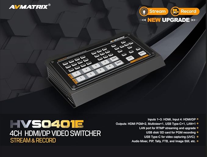 AVMATRIX HVS0401E Video Switcher Mixer 4 Channel SDI HDMI Inputs 2 Channel PGM - Image 2